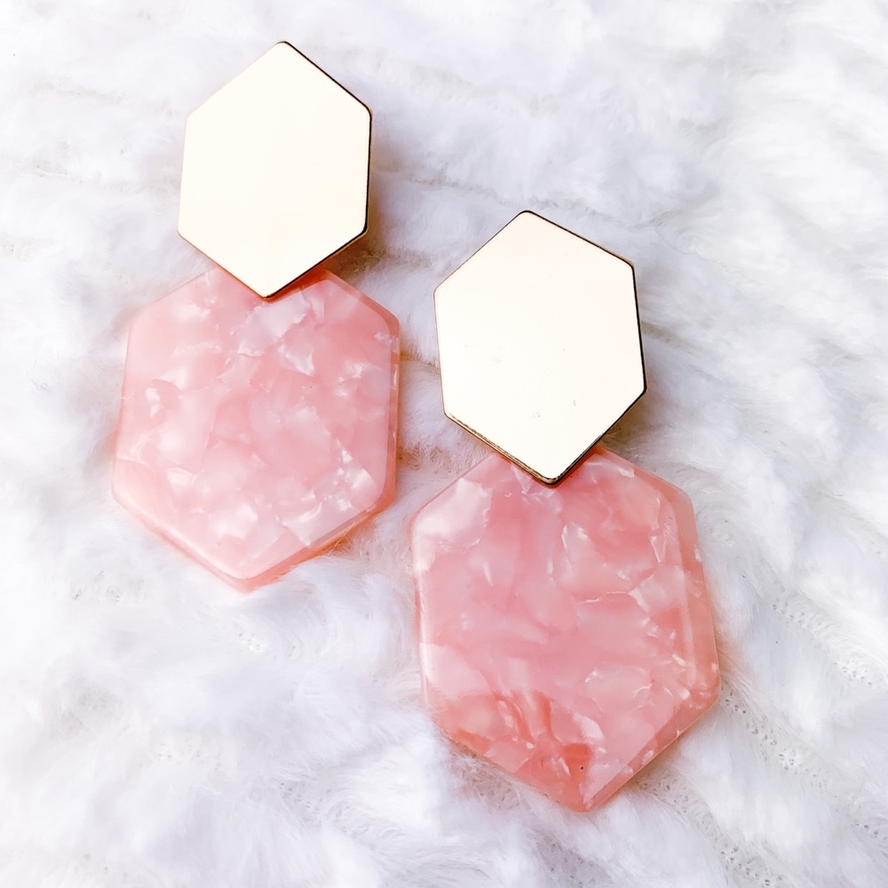 SOLD - Pink Polygon Acrylic Statement Earrings - Picture 1 of 3